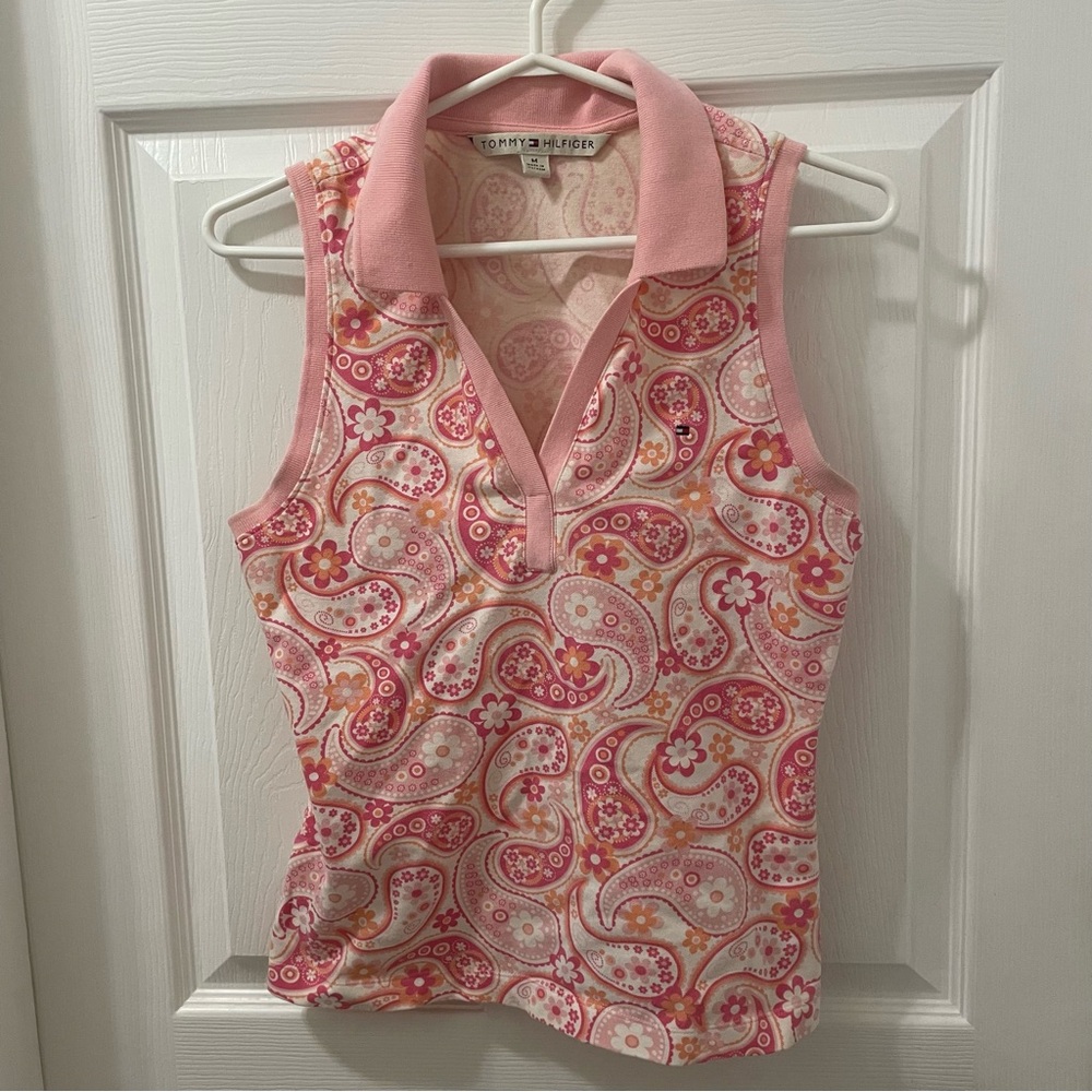 Tommy Hilfiger Pink Paisley Sleeveless Polo Tank